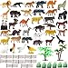 Kimicare Animal Figurines Toys, 52 Pcs Small Mini Realistic Safari Zoo Plastic Animals Figures Learning Educational Toy Set for Kids Toddlers Jungle Wild Forest Animals Playset Cupcake Topper