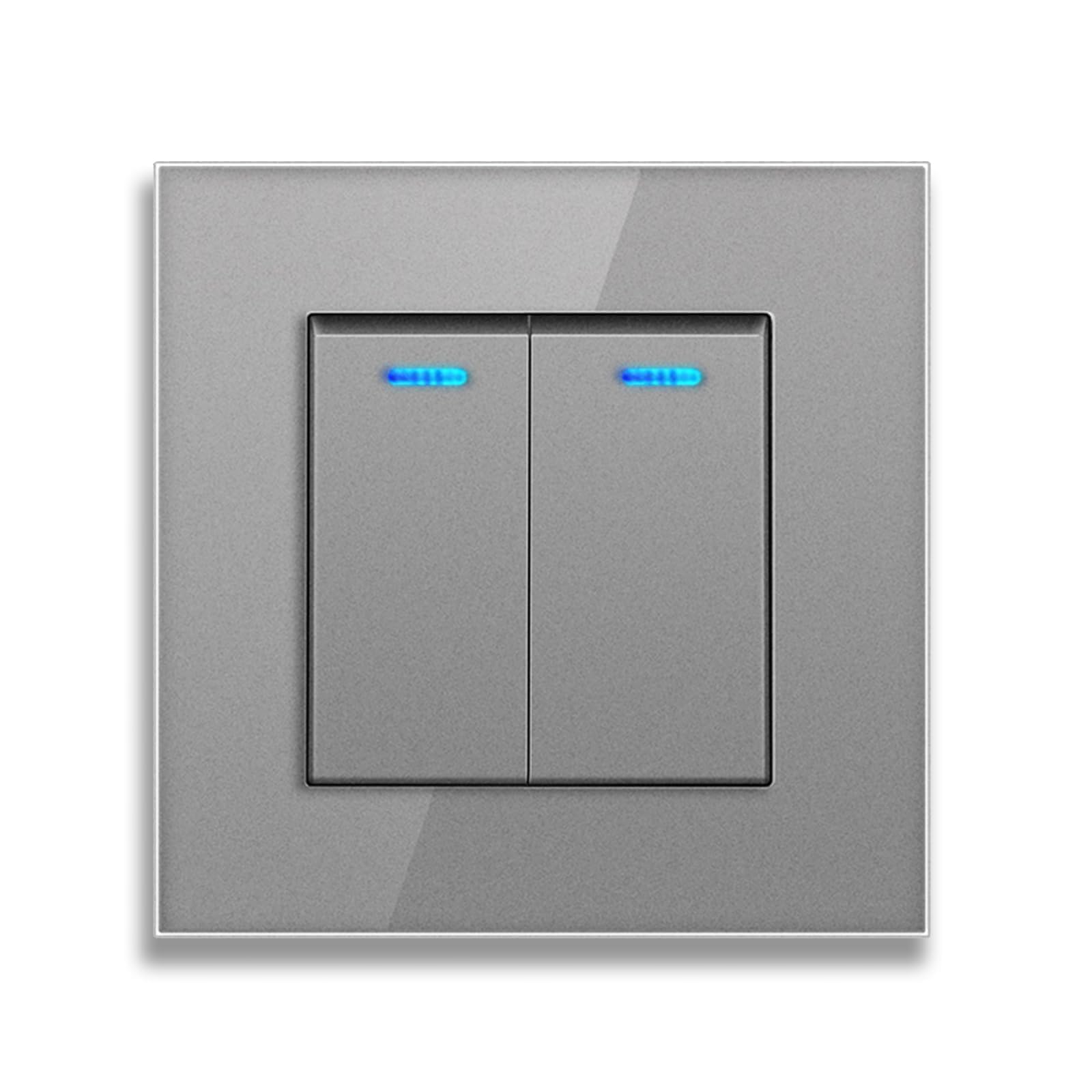 Interruptor Empotrable De Pared De Cristal Templado - Interruptor Doble,Fácil De Limpiar con Indicador Fluorescente (Gris)