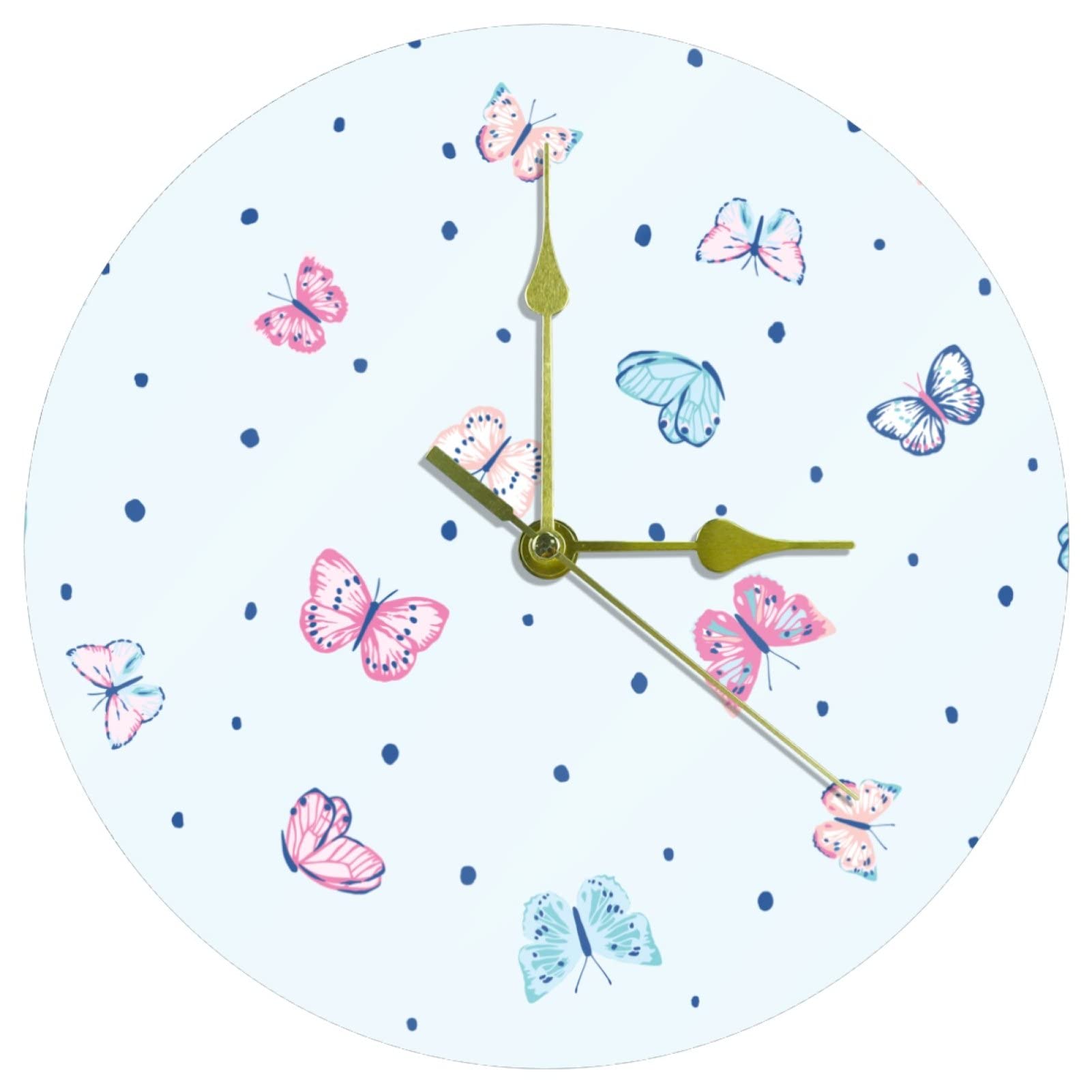 Horloge murale sans tic-tac acrylique pour chambre enfant motif papillon