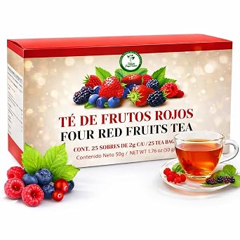 Frutos Rojos Red Fruits Herbal Tea 25 Tea Bags Caffeine-Free Berry Infusion Naturally Tart & Refreshing Flavor 100% Natural, Vegan, Non-GMO Hot or Iced by HIGH SUPREME