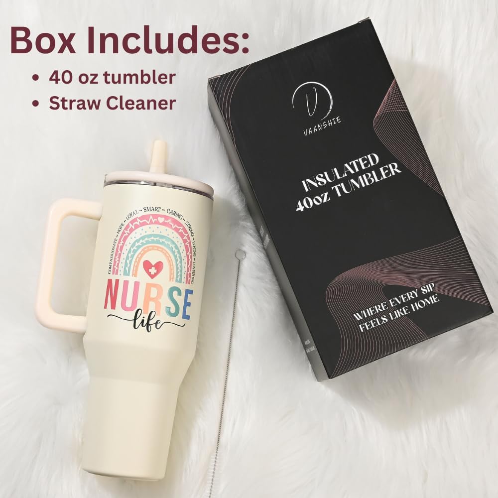 40 Oz With Handle and Straw, Mama Tumbler, Best Mom Ever Mug, Mom Birthday Present Ideal for Mother's Day Gift (Nurse with Rainbow, 40 Oz) - Image 5