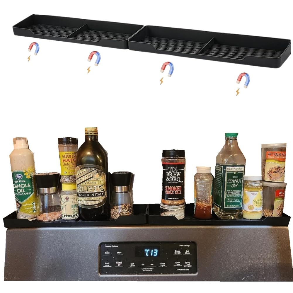 MoEnergySilicone Magnetic Stove Top Shelf -Black 2 Pcs-Kitchen Shelf Over Stove Spice Rack Apartment Must Haves Kitchen Gadgets Above Stovetop Seasoning Organization and Storage