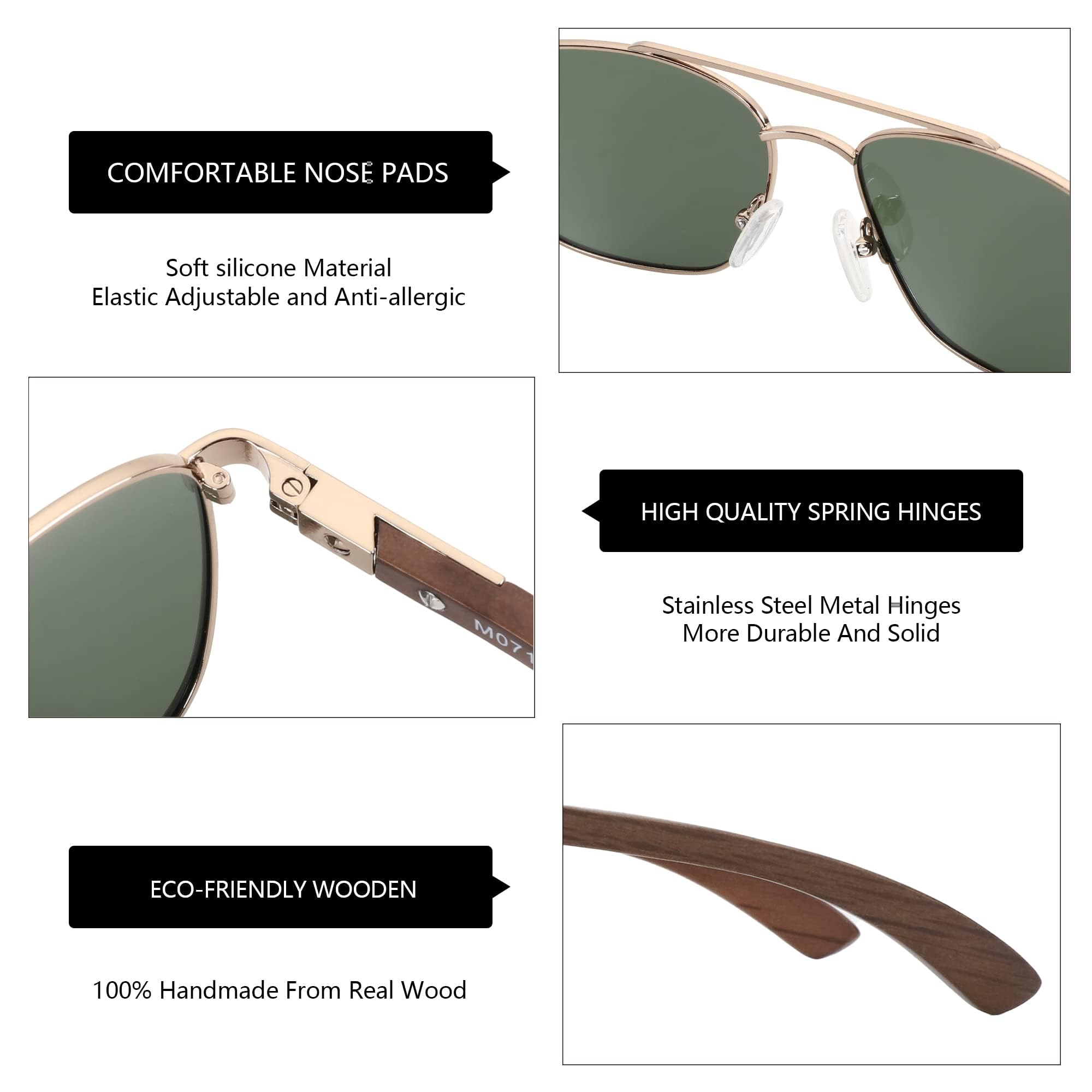 ZENOTTIC Aviator drewniane spolaryzowane okulary przeciwsłoneczne dla mężczyzn 100% ochrona przed promieniowaniem UV wędkarstwo jazda golf
