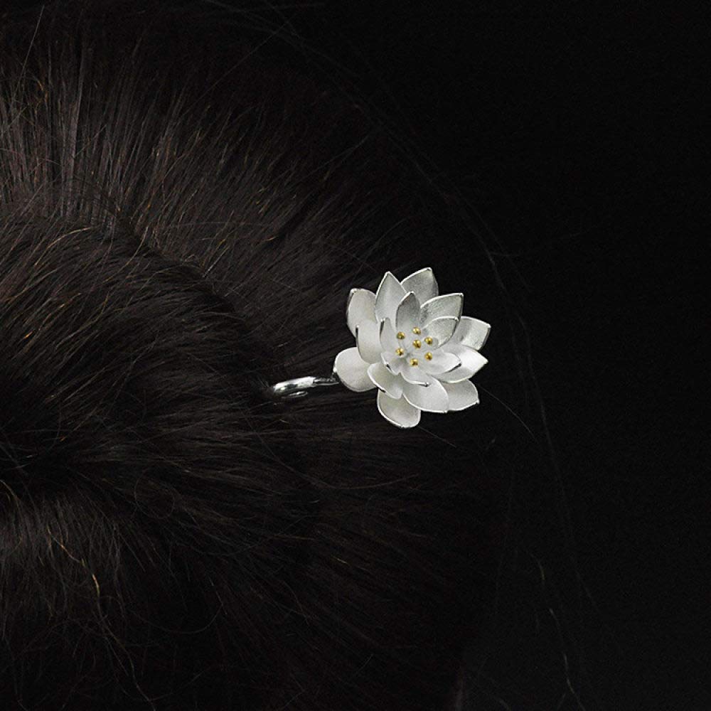 Bâton à cheveux, épingle à cheveux, bâtons de cheveux rétro chinois for femmes cheveux longs en argent sterling 925, épingle à cheveux en argent avec pompon lotus, accessoires de cheveux anciens japon