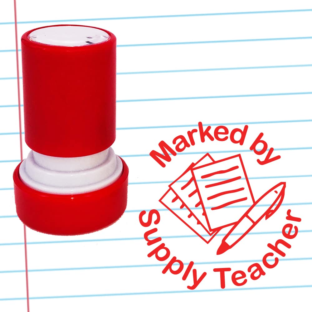Xclamations Red Marked By Supply Teacher - Teacher Stamp. Self-Inking, 22Mm, Reinkable, Quality Stamper For Marking And Praise. Ink