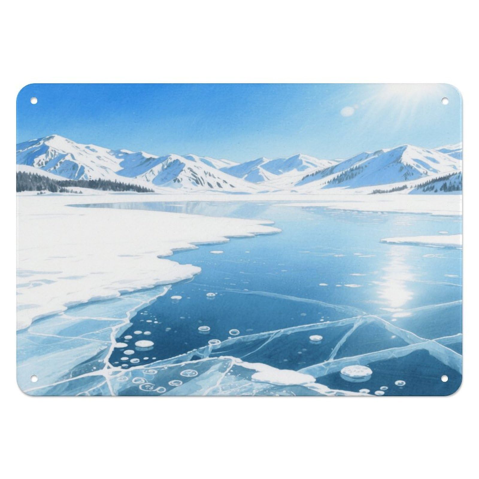 Fekiloot Style Ice Lake And Snow Mountain Wall Decor Iron Painting Metal Sign