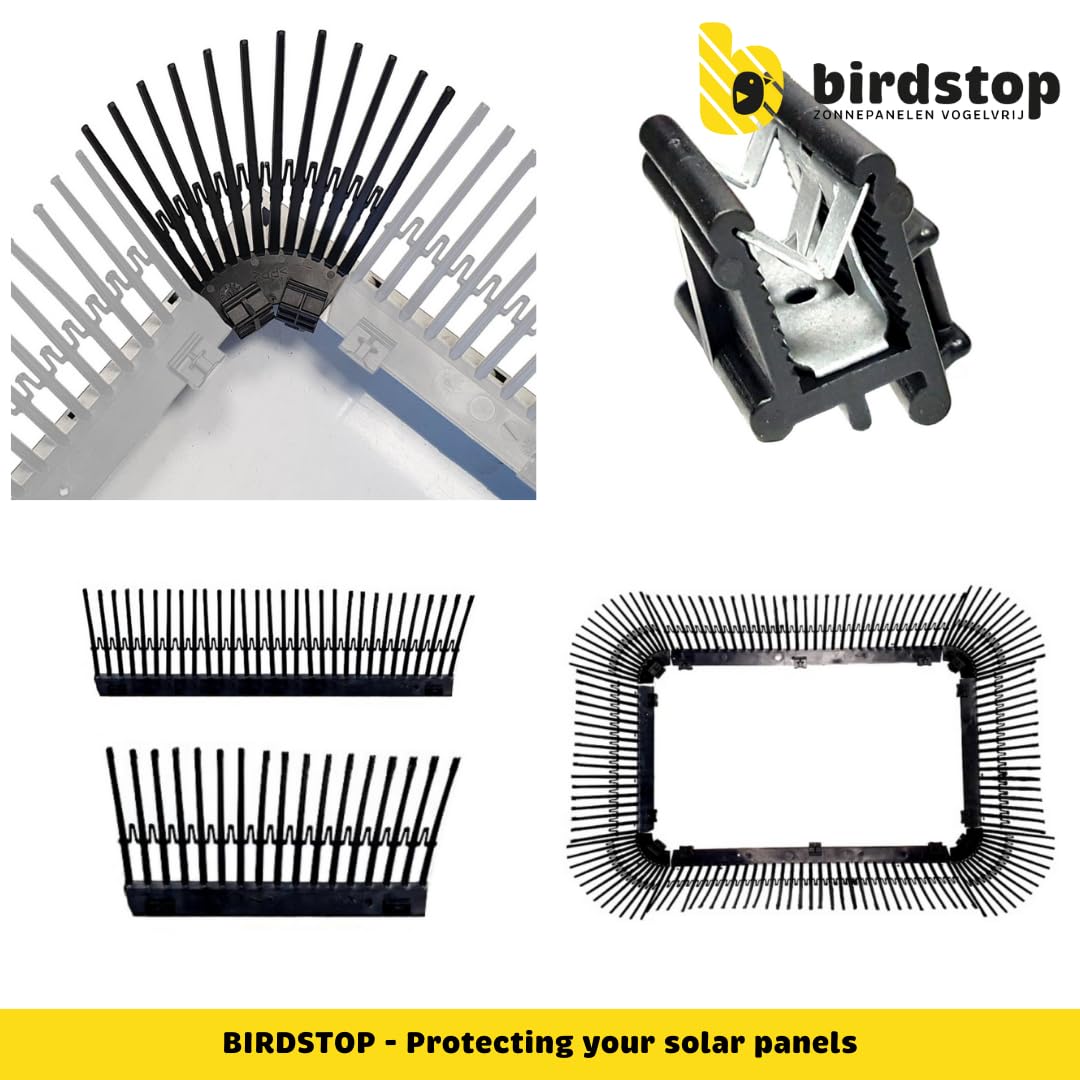 Juego de protección contra pájaros fotovoltaico, sistema solar antipalomas, 10 metros, 12 cm de altura, 4 piezas de esquina y fijación, ahuyentador de palomas fotovoltaico