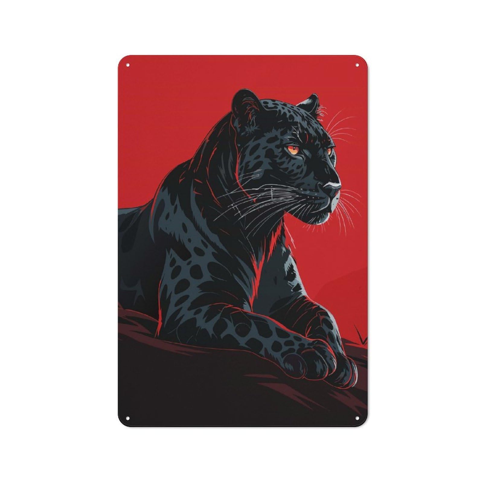 Junmoney Black Panther Illustration On Red Background Tin Wall Sign With Design 30X20cm, Classic Diner Style Decor For Bakery, Diner, Cafe Or Family Room