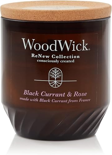 WoodWick Black Currant & Rose Gifts for Women and Men, 6 oz. Renew Medium Candle with Crackling Wick