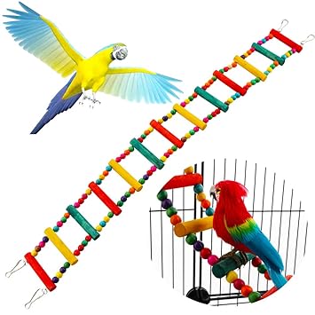 VTurboWay Wood Colorful Climbing Ladder Toy Birdcage Station Drawbridge Swing Frame for Small and Medium Bird Parrot Budgies Cockatiel Macaw African Greys (12-Step ladders)