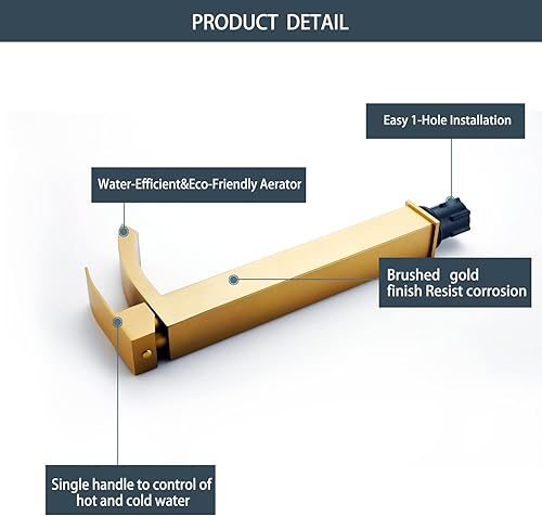 Miniatura 2 de Grifo de baño de oro cepillado, grifo de tocador moderno de un solo agujero, grifo de lavabo de baño de una sola manija, acero inoxidable, acabado