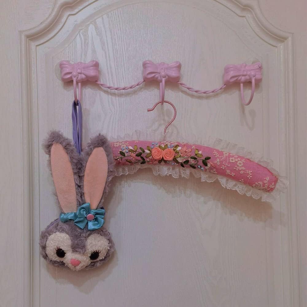 3 Hooks Pink Bow Coat Hook Wall Hook Key Hook for Girls Women Nursery or Bedroom Decoration