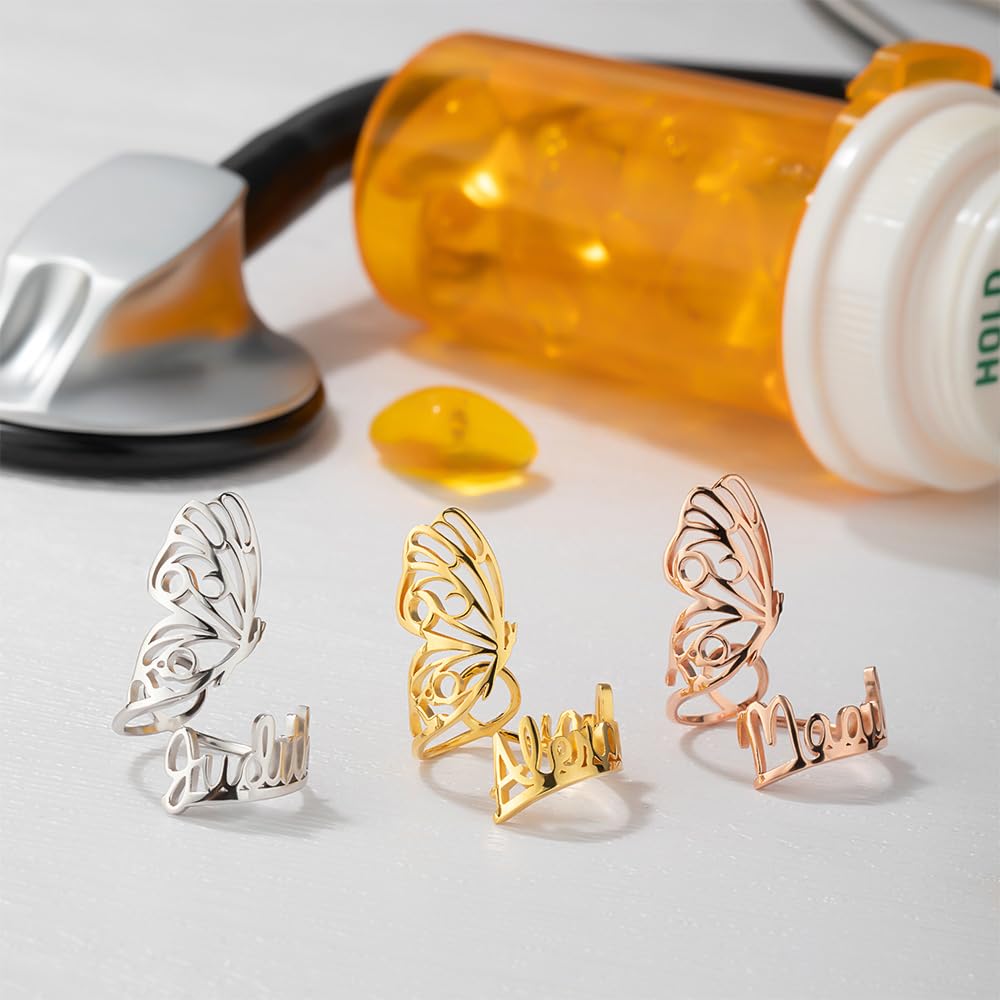 ipetlive Stethoscope Name Tag Personalized Butterfly Customize Stethoscope Charm with ID Tag Accessories Nurse Week Graduation Gifts for Doctor Medical Assistant Teacher