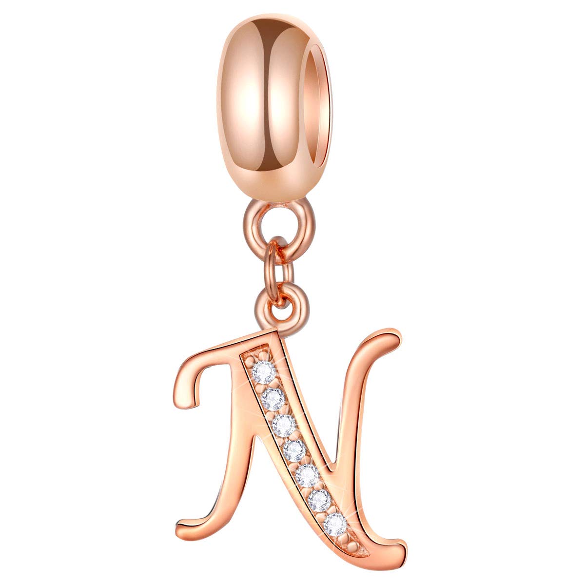EMOSTARLetter Charms Initial A-Z Alphabet Beads, Rose Gold 925 Sterling Silver Dangle CZ Birthstone Pendant, Gifts for European Charm Bracelet/Mothers Day/Birthday