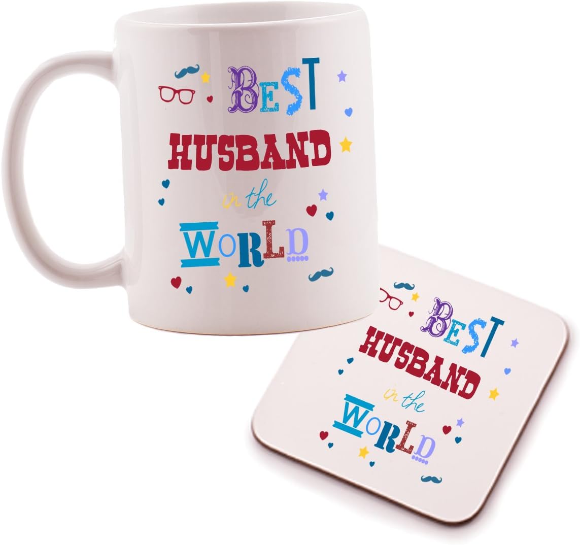 Ukgiftbox Best Husband Mug And Coaster Gift Set - Great present idea for any Husband - Christmas or Birthday.