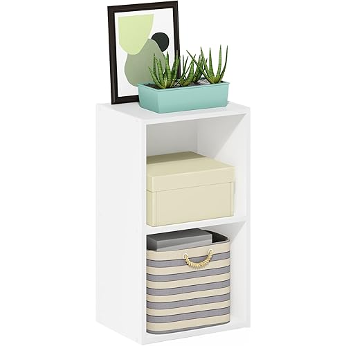 Furinno PASIR Book Shelf, 2-Tier Modern Bookshelf, Open Shelves Bookcase 9 x 12 x 21, Easy Assembly, for Living Room, Bedroom, Home Office, White