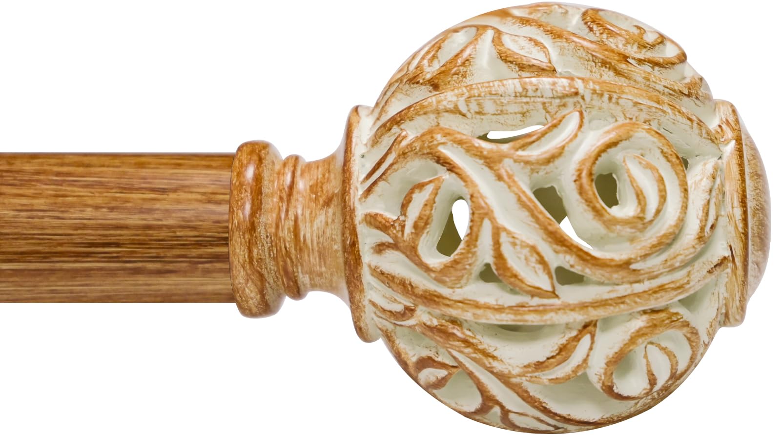 Photo 1 of 1 Inch Wood Curtain Rod For Windows 48 to 84 Inches, Heavy-Duty Adjustable Decorative Imitation Wood Grain Boho Curtain Rod With Rattan Leaf Hollow Finials For Bedroom ? Living Room and Famhouse