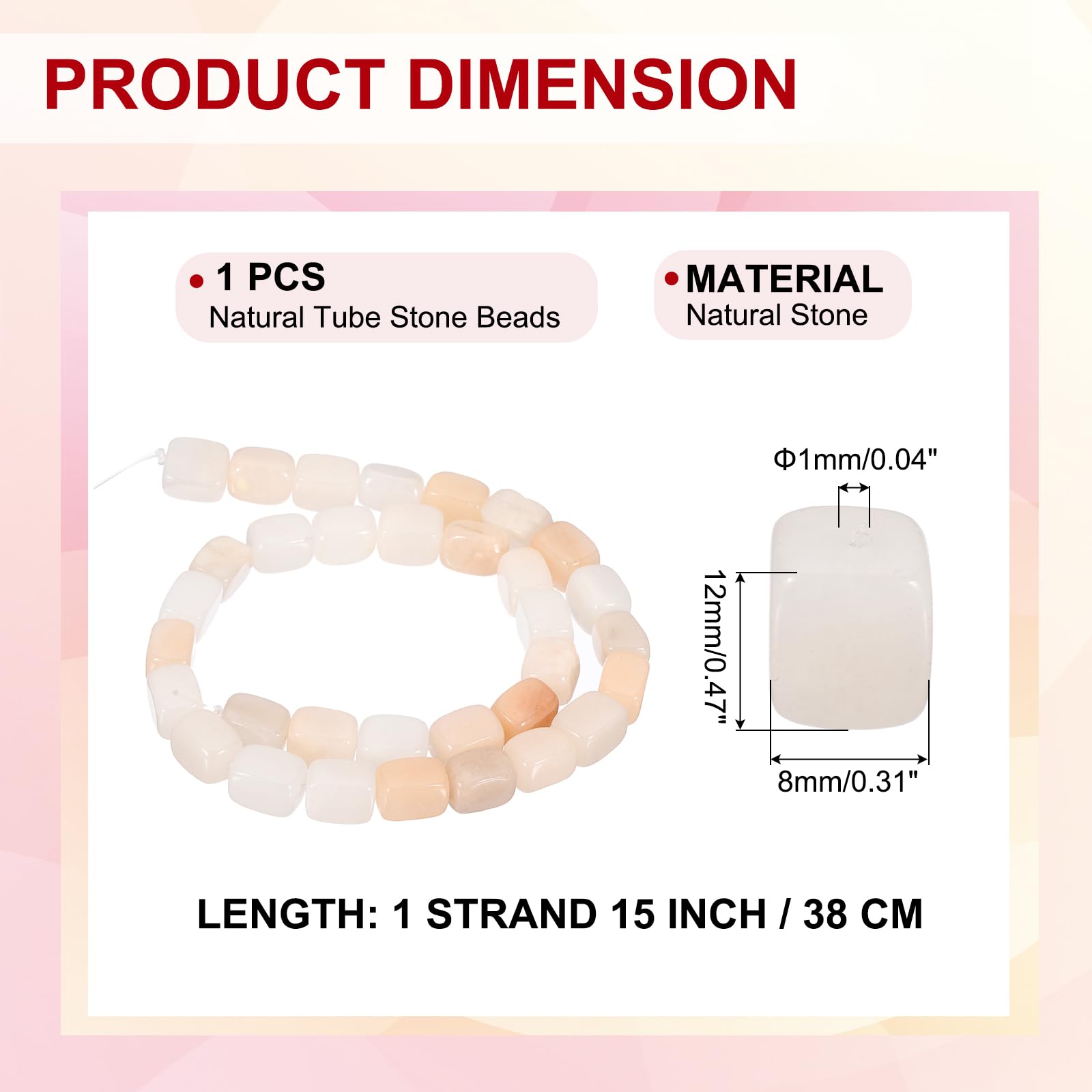PATIKIL 12x8mm Natural Stone Gemstone Beads for Jewelry Making 1 Strand 15"/38cm Cuboid Loose Spacer Beads Crystal Agate Beads for Bracelet Necklace DIY Art Craft Apricot - Image 2
