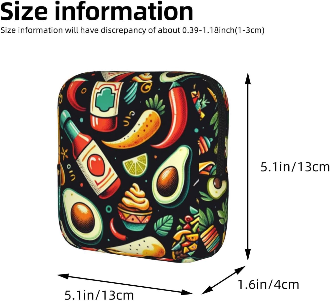 Mexican-Tacos-Cactus-Pepper Portable Period Pad Pouch for Women, Sanitary Napkin Storage Bag with Zipper for Outdoor Use image 3