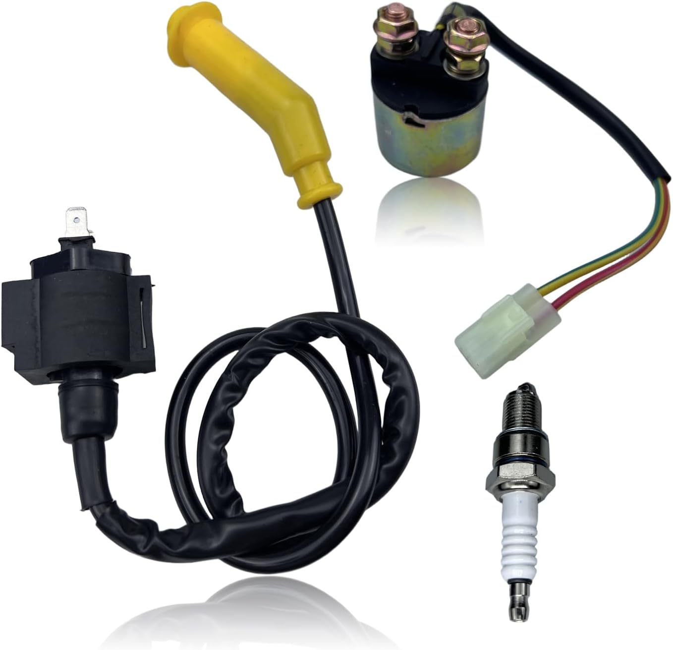 Ignition Coil for Honda Foreman Rubicon 500 TRX500 FA/FPA/FPA 4x4 2005-2013 with Cap and Start Solenoid Relay Replace Part Number 30510-HR3-A21 30700-MBN-671 With Spark Plug