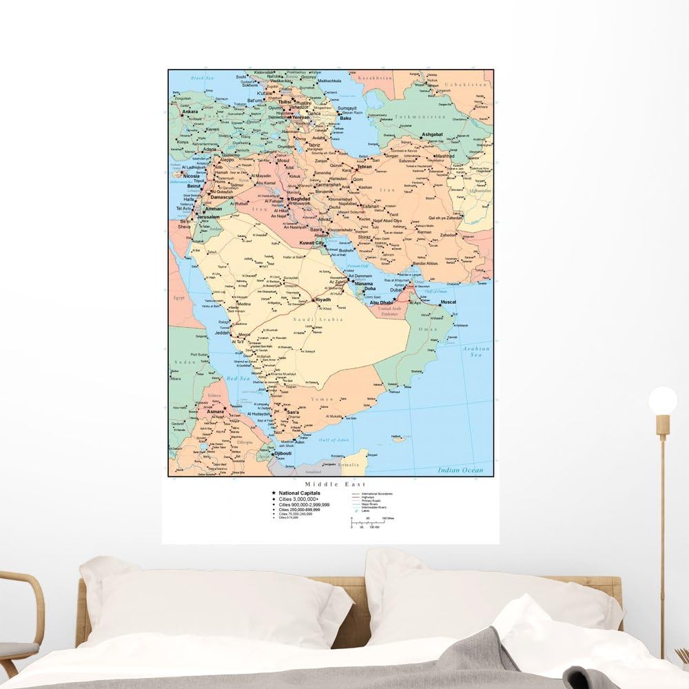 Wallmonkeys Map Middle East Wall Mural Peel and Stick Graphic (48 in H x 34 in W) WM39900