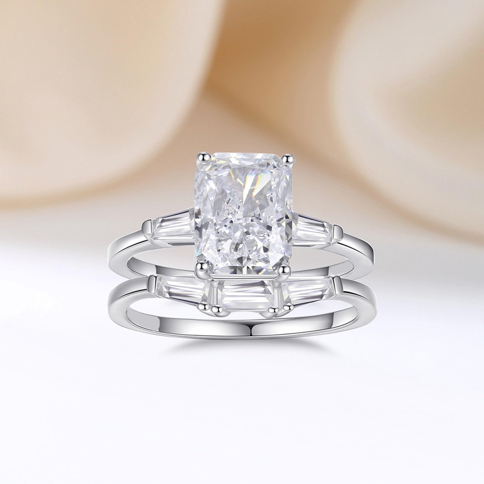 Alianzas de oro auténtico apilables con moissanite de 2,5 ct, oro blanco, juego de 2 alianzas de oro para mujer