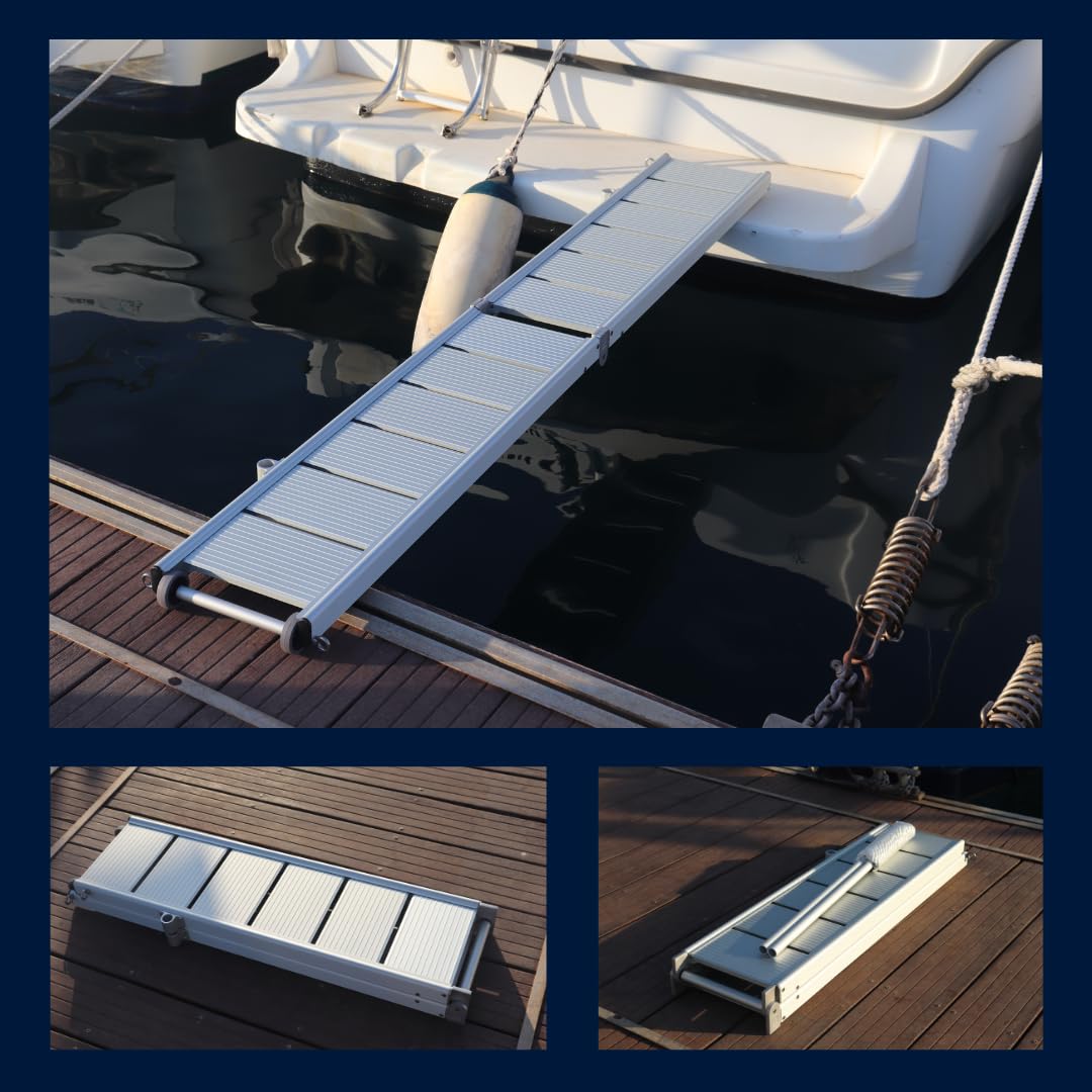 Pasarela de Aluminio para Barco, 2 Metros de Longitud, Plegable en Dos tramos, Ligera y Resistente con Ruedas. BP