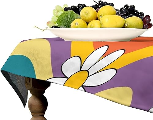 Miniatura 1111 de Mantel floral hippie, diseño retro de los años 70, naranja, rosa, azul, floral, bohemio, estampado estético de margaritas, para fiesta, picnic