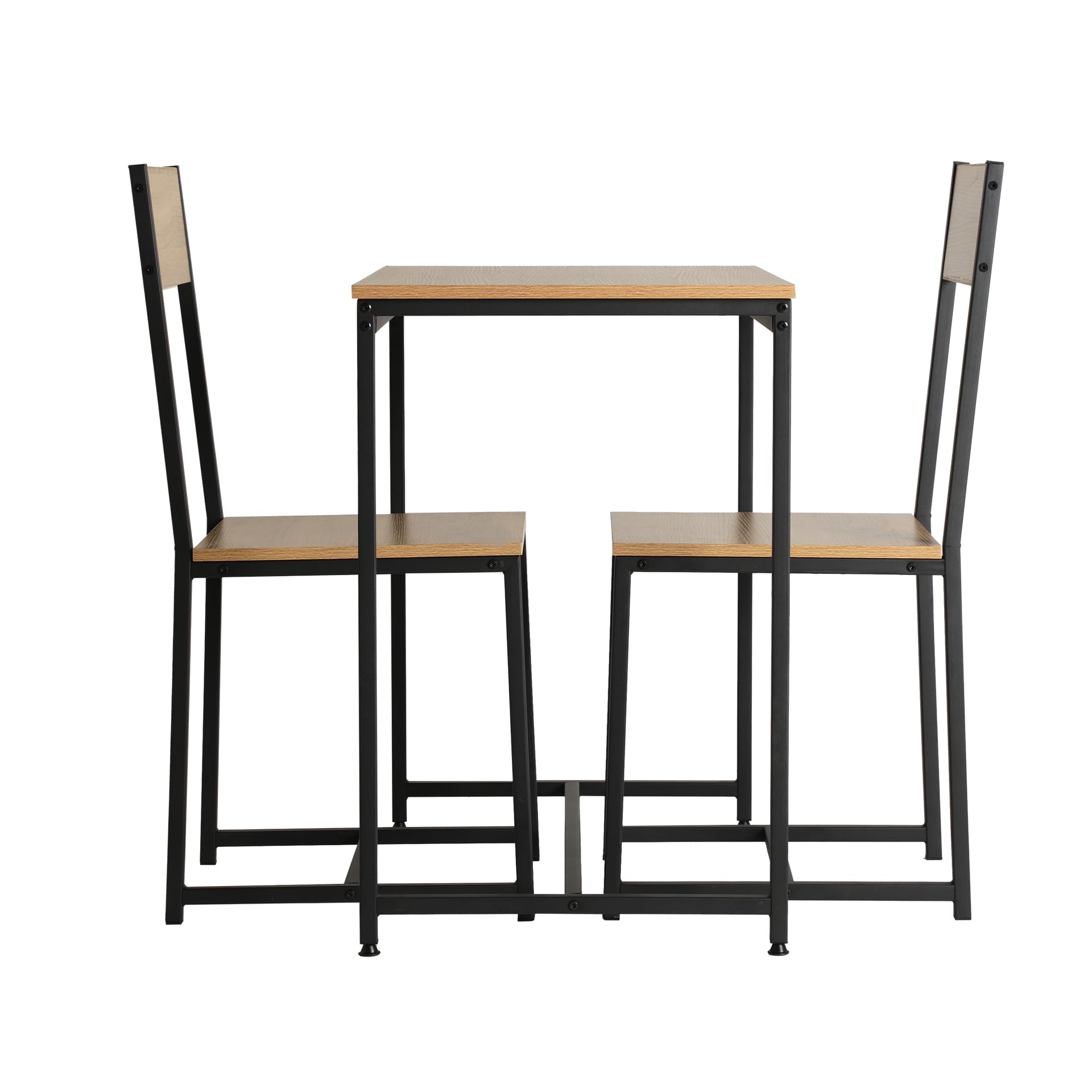 Lastdeco | Conjunto de Mesa y Dos Sillas Luisiana de Estilo Industrial. Fabricado en Acero Inoxidable y Melamina Efecto Madera