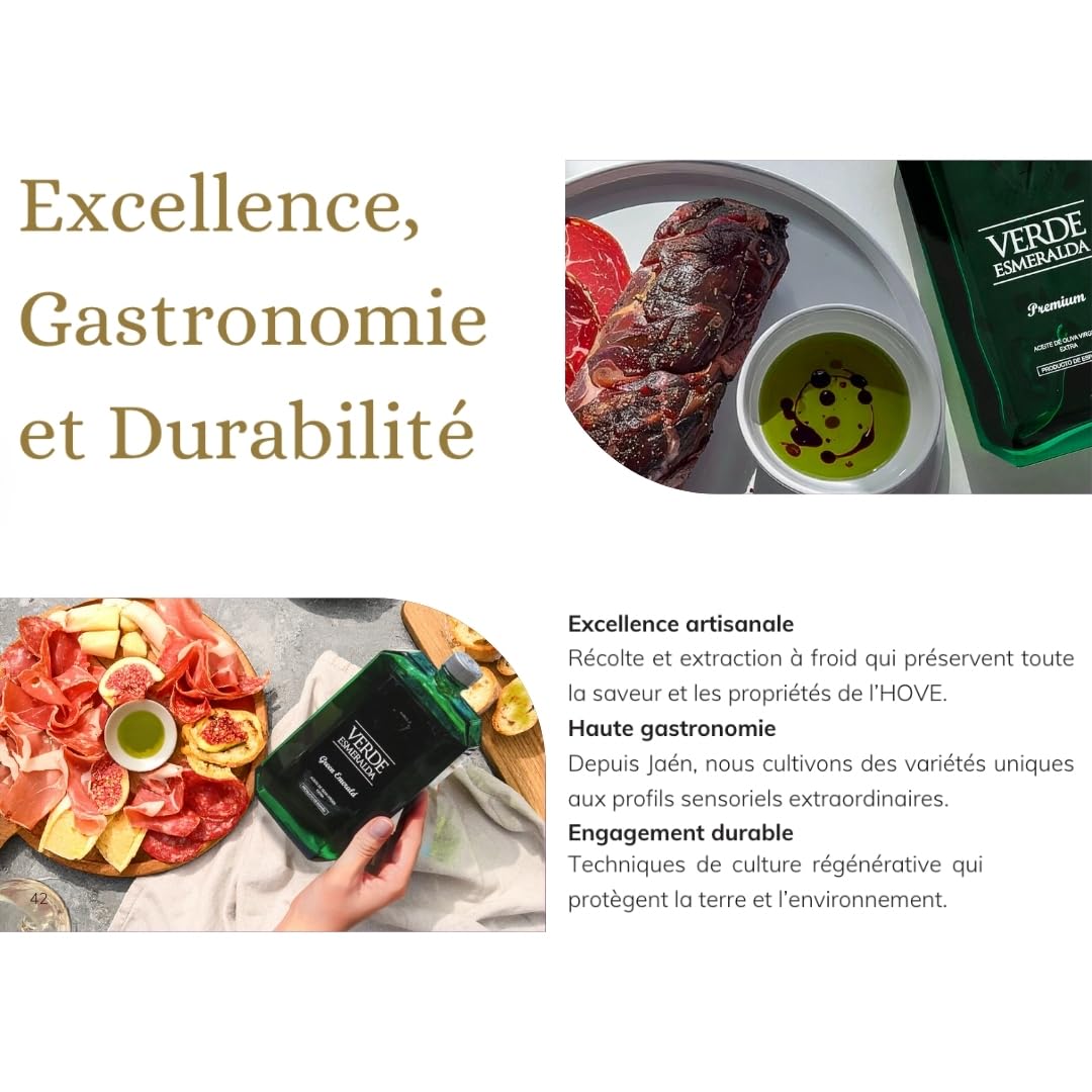 Verde Esmeralda - Huile d'Olive Vierge Extra Picual 500ml | Huile d'Olive Espagnole Premium Pressée à Froid | Profil Fruité aux Herbes et Artichaut