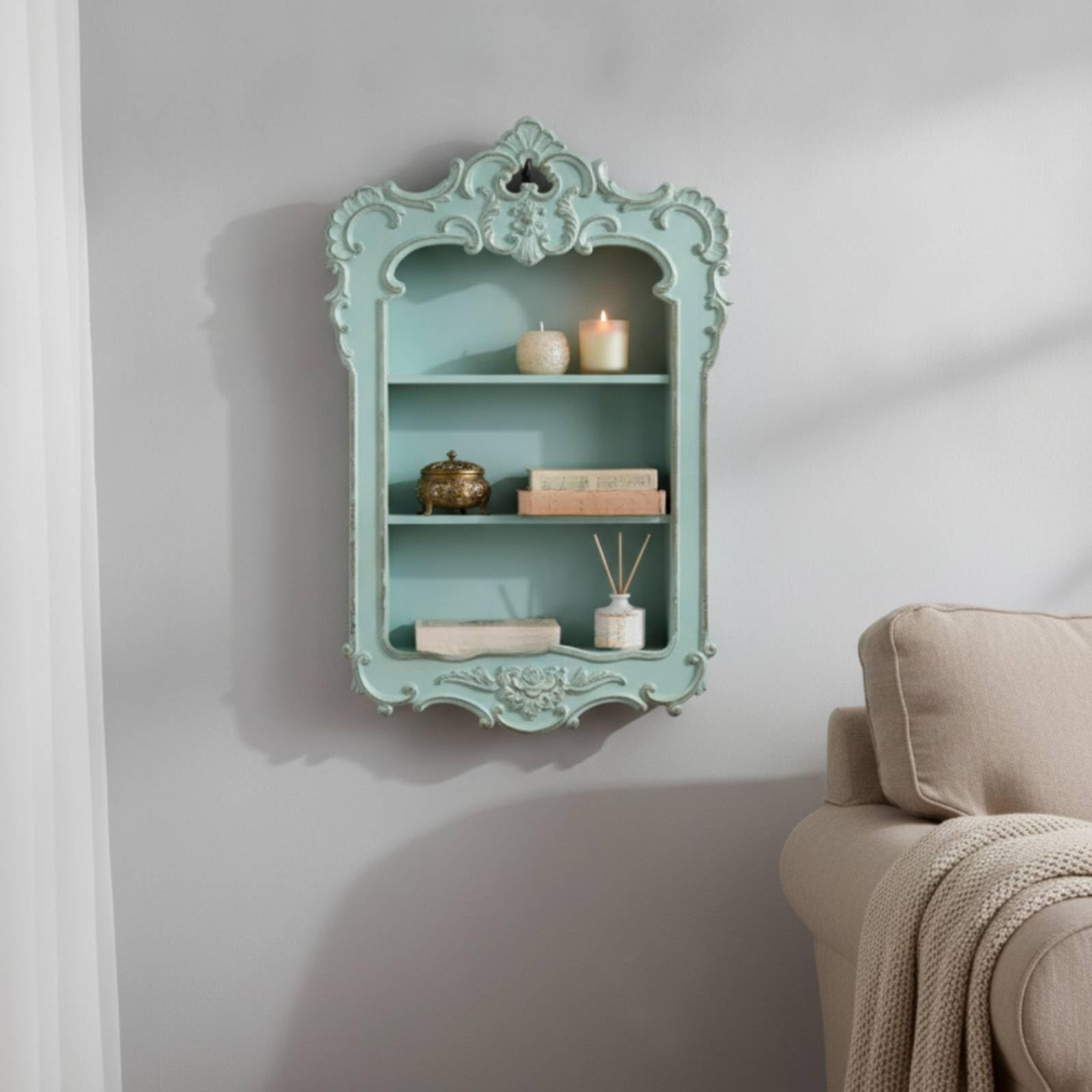 Estantería Pared Elegante Estante Flotante Versátil Mueble para Dormitorio, Blanco Retro