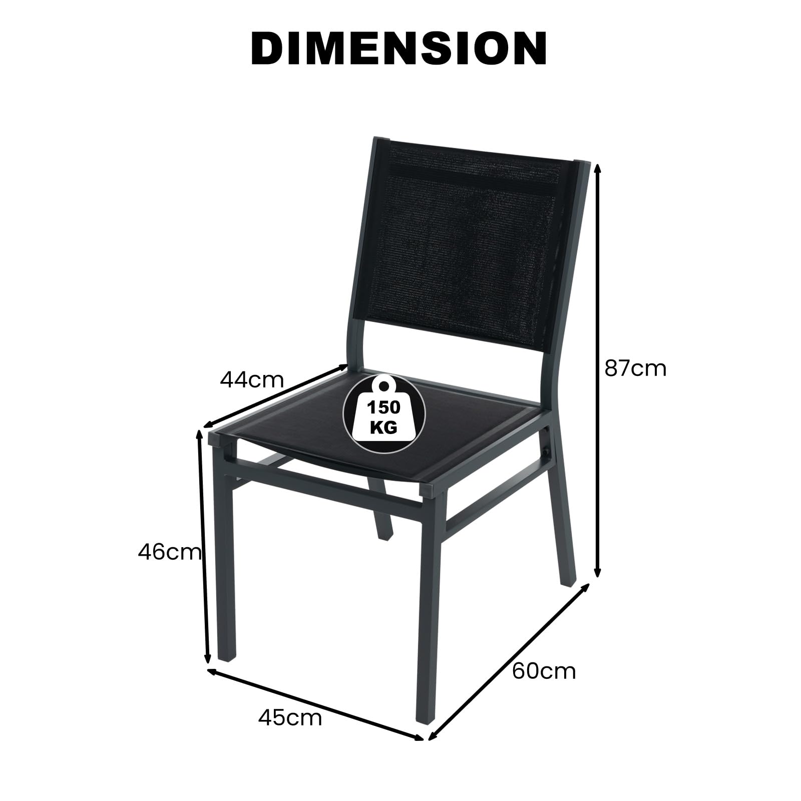 KOMFOTTEU Juego de 1/2 Sillas de Jardín de Tela, Silla Terraza Exterior con Marco de Aluminio, Asiento Económico con Respaldo Alto, Carga 150 kg, para Balcón, Patio, Negro (1)