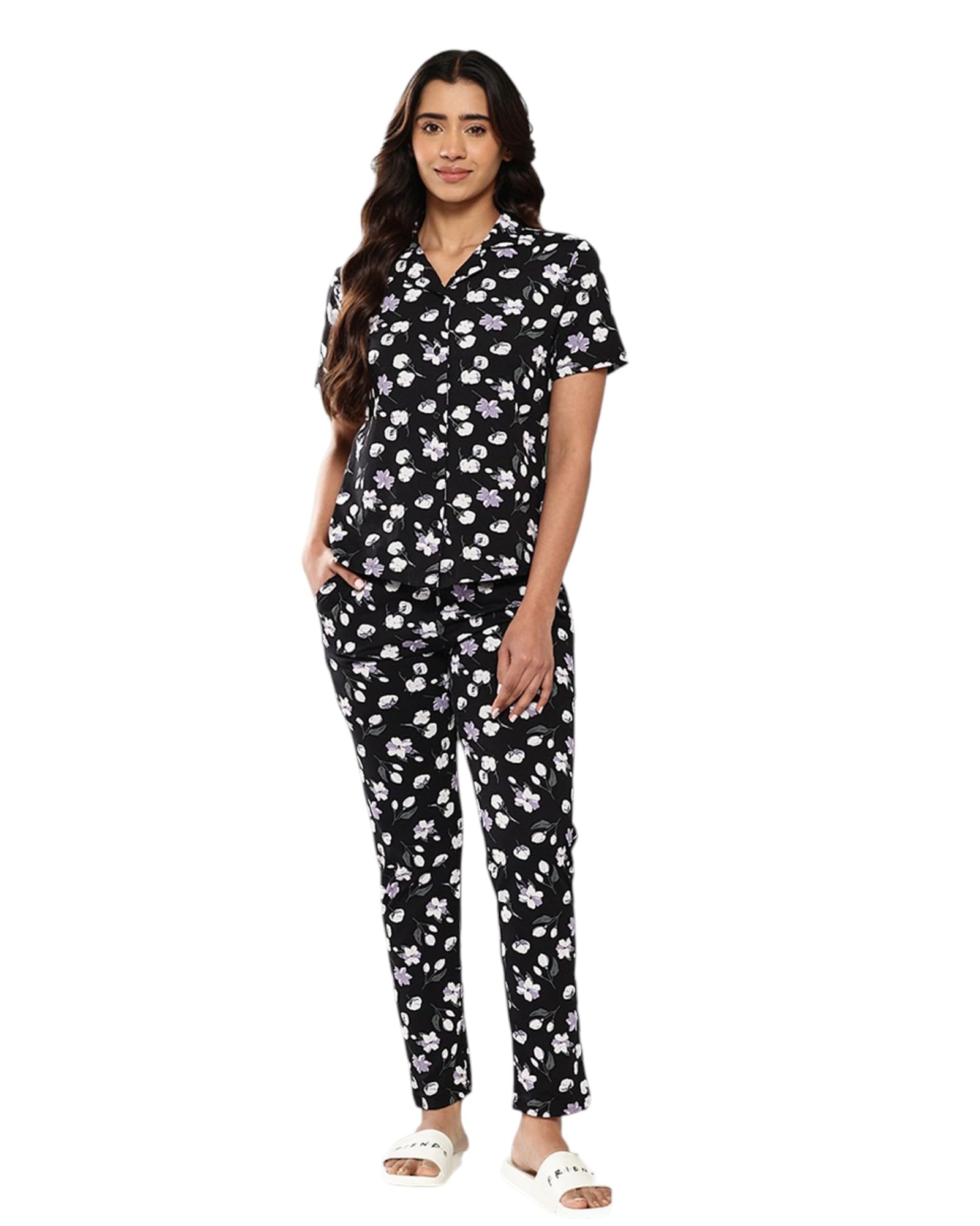 leading lady Women's Cotton Printed Night Suit Set Soft Breathable T-Shirt & Pajama Set-picture-48