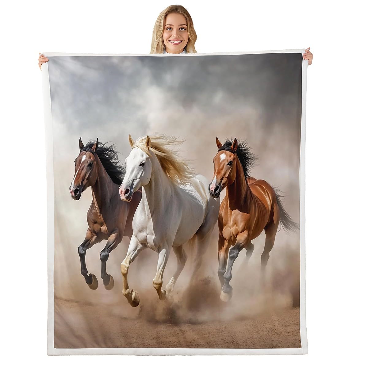 Homemissing Galoppierendes Pferd Decke 150x200cm Pferd Muster Wohndecke Set Nette Tier Dekor Kuscheldecke Set Kawaii Farm Cowboy Weich Flanell Fleecedecke Atmungsaktiv