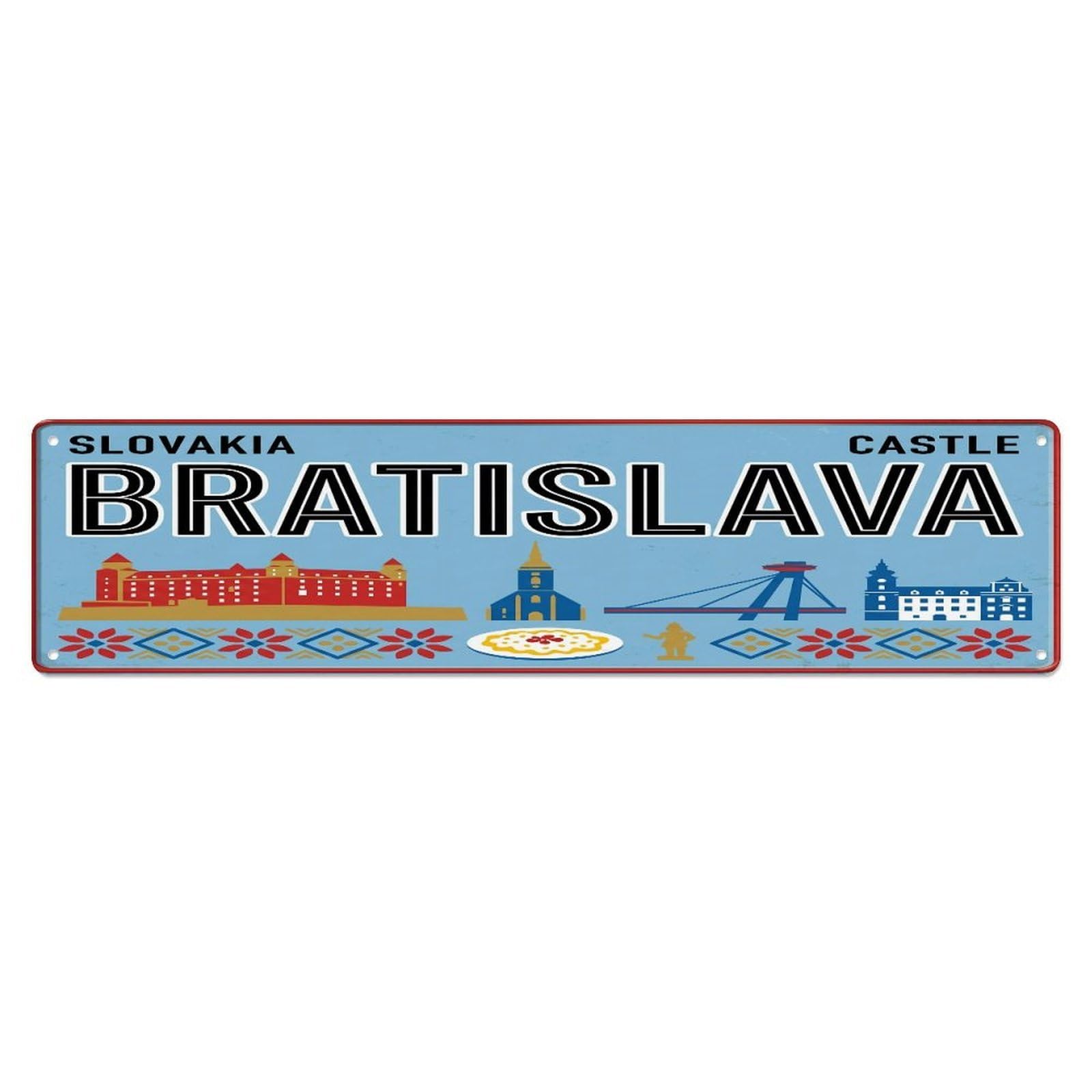 Tgrcjimh Style Metal Tin Sign Vintage Travel Bratislava Slovakia Castle Danube