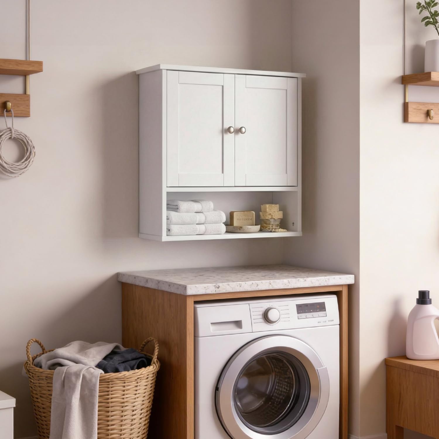 LEADZM Armoire Murale Salle de Bain, Meuble WC Suspendu avec 2 Portes, Étagère Réglable, Placard de Rangement pour Toilette, Salon (Style 2, Blanc)