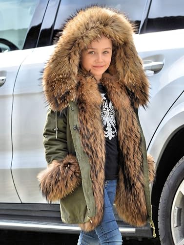 Miniatura 5 de Aox - Chaqueta unisex de invierno con capucha de piel sintética para niños, chaqueta cálida y gruesa de camuflaje para exteriores, para niñas y niños