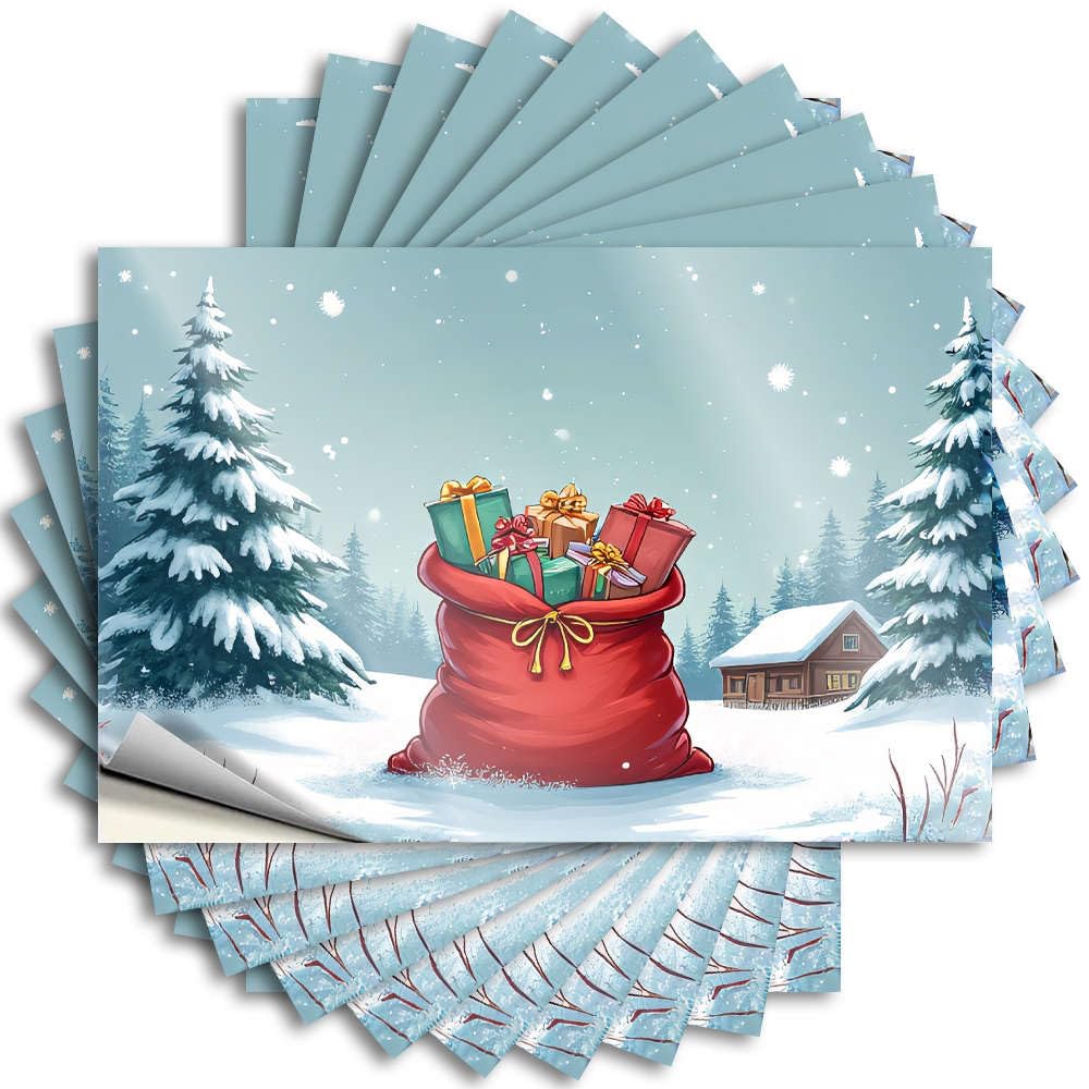 A Red Sack Filled with Wrapped Gifts Sits in A Snowy Landscape. Tattoos Best Self Adhesive | Happy Wall Vinyl Sticker Pack for Drinking(6X9CM)