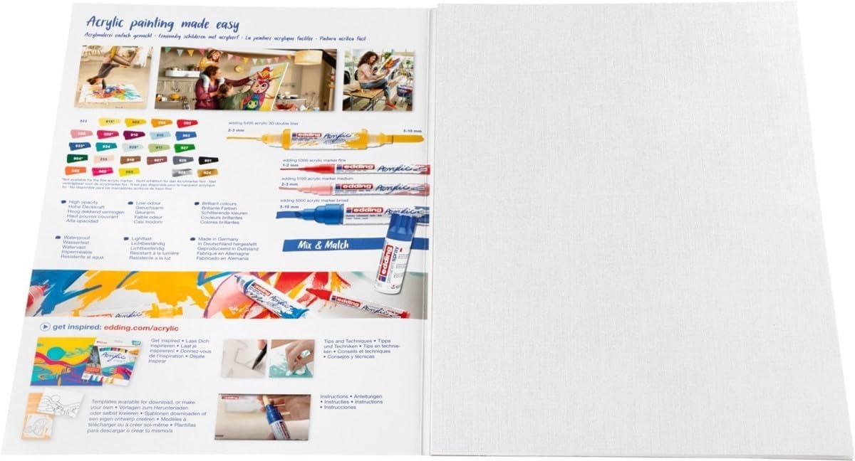 edding 30010 acrylic oil pad - white - 10 sheets in A3 - thick painting paper (300 gsm) - canvas-like paper for acrylic and oil paint, acid-free, ideal for professionals and beginners
