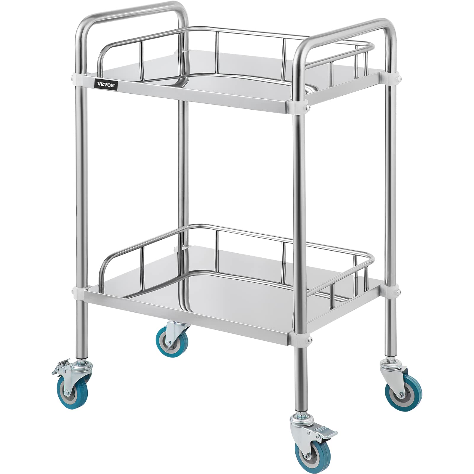 VEVOR Servierwagen Edelstahl Serving Lab Trolley 2 Böden Laborwagen Tragbar Abräumwagen Medical Dental Lab Cart Transportwagen Rollwagen Medizinisch Universalräder Zwei Fußbremsen Breite Anwendung