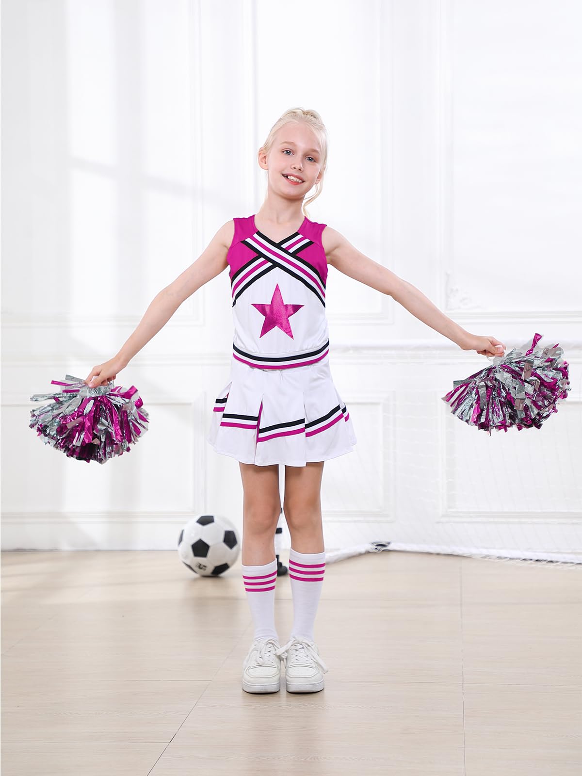 LOLANTA Costume da Ragazza Cheerleader, Carnevale o Evento Sportivo Fancy Dress Up con l'abito di Pom Poms, 4-13 Anni