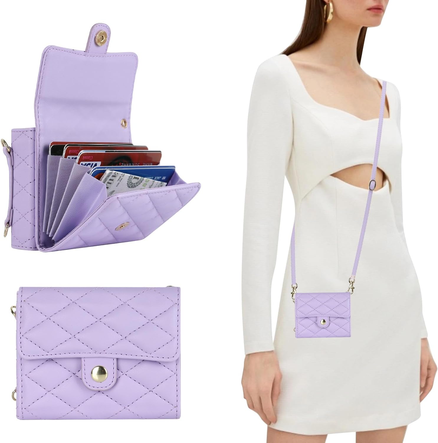 for Samsung Galaxy Z Flip 6 Crossbody Wallet Case, Stylish Purse Case with Card Holder and Shoulder Strap for Galaxy Z Flip 6 -Purple