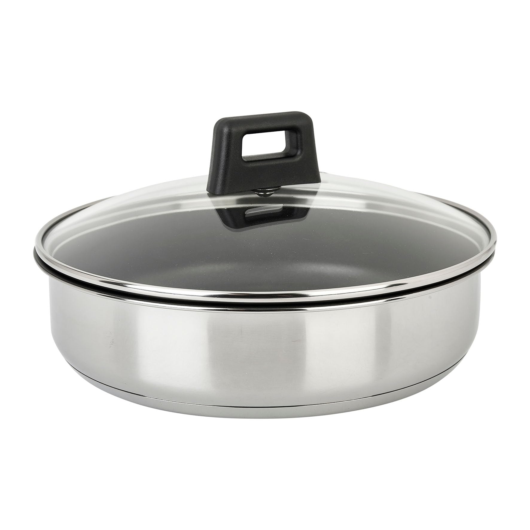 Sitram 715022 Sauté Pan Stainless Steel SITRAMOVIBLE ARPEGE Ø24 cm - PFOA-Free Non-Stick Interior Coating - Glass Steam Lid - Suitable for All Heat Sources Including Induction - Handle Not Included