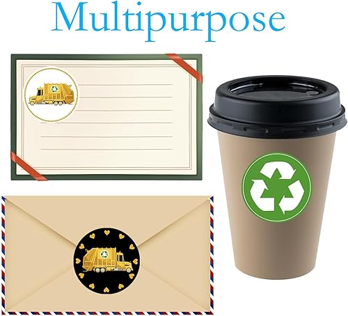 Miniatura 6 de Oringaga 500 decoraciones de camión de basura para fiestas, rollo de reciclaje, calcomanías temáticas de camiones de basura, cumpleaños, baby