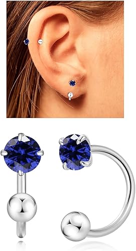 Miniatura 9 de Huggie - Aretes de medio aro para mujer y niña, pequeños aretes de cartílago, aretes de tuerca con piedra natal para mujer, hipoalergénicos, aretes