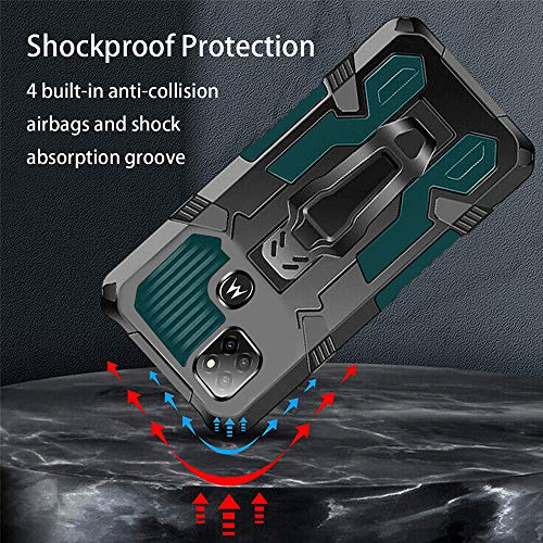 For Motorola One 5G Ace Case With Tempered Glass Screen Protector [2 Pack] Military Grade Hard Plastic Hybrid Rugged Heavy Duty Anti-Fall Bumper Cover With Belt Clip For Moto One 5G Ace Case -Green #TOP2