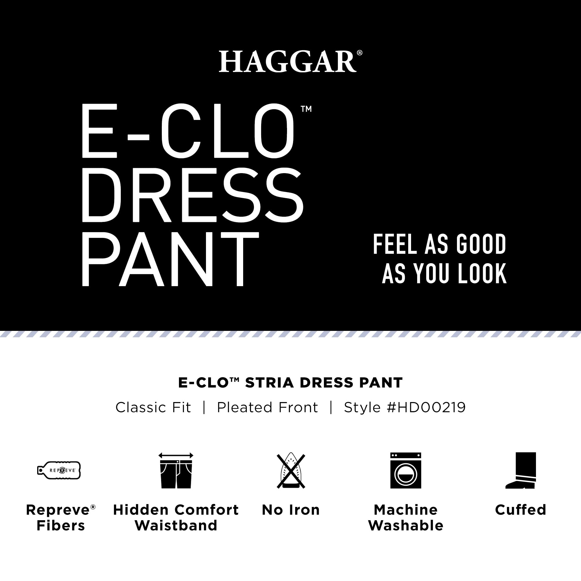 Haggar ECLO Repreve Stria - Pantalón de Vestir con Frente Plano, Tallas Grandes Y Altas - Big & Tall Repreve Stria - Pantalón de Vestir Hombre