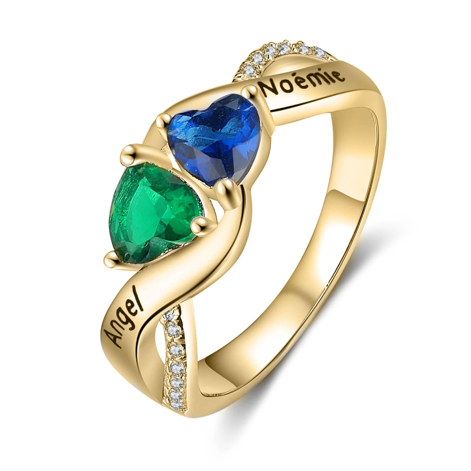 Mothers Day Gifts 10K 14K 18K Gold Personalized Mothers Ring with 2-4 Birthstones and Names for Women Family Jewelry Gifts For Mom Wife Grandma