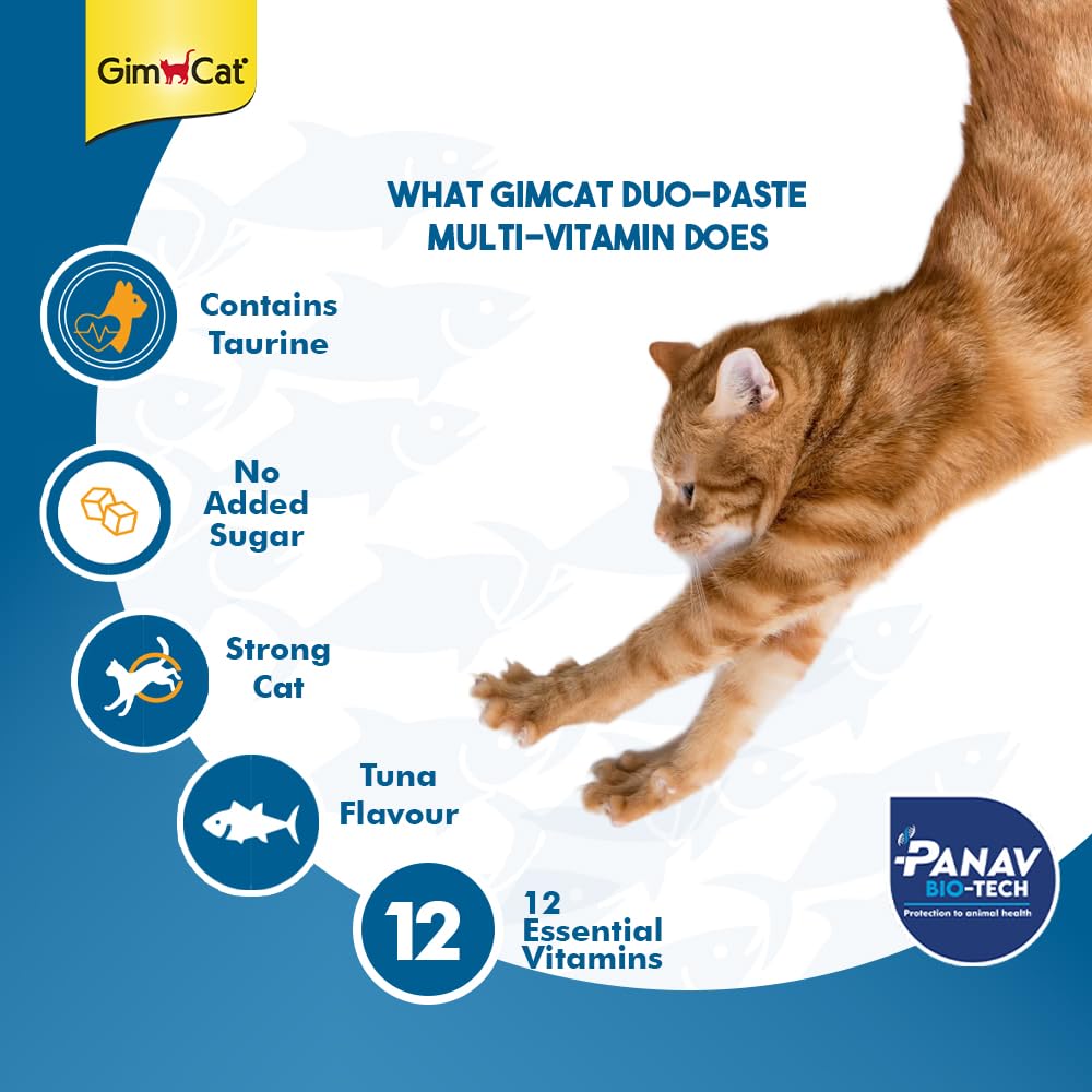 Wuuff&Meow GimCat Duo-Paste Cat Multi-Vitamins Cat Supplement, Tuna Flavour, with 12 Essential Vitamins, No Added Sugar, 50g (Pack of 1 (50g)) 1