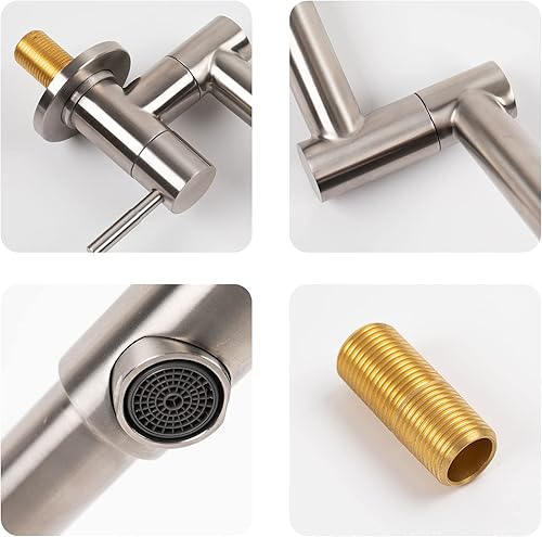 Miniatura 5 de Grifo de llenado de ollas de acero inoxidable de níquel cepillado, montaje en pared con brazos oscilantes de doble junta, grifo de cocina plegable